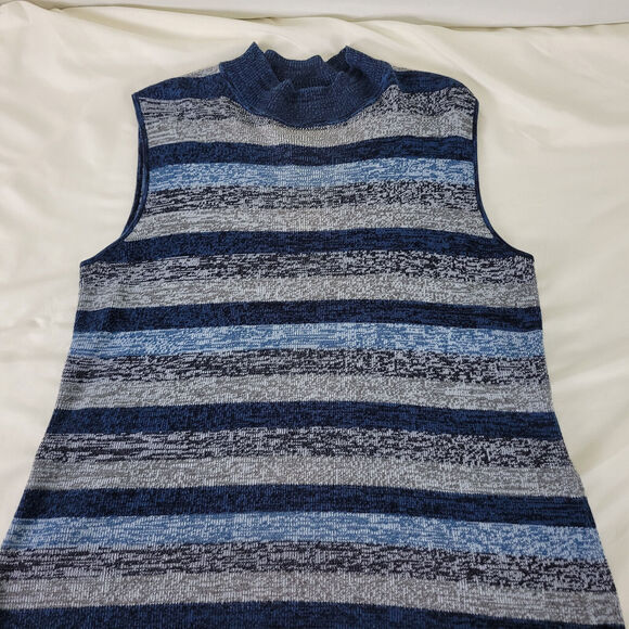 Sag Harbor Sweater Womens Medium Blue Gray Knit Top Striped Sleeveless Crew Neck - Picture 3 of 9
